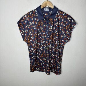 Callaway Opti-Dri Mini Floral Golf Polo Shirt Women's Medium Blue Orange‎ Tennis